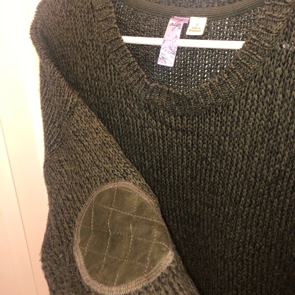 Olive green sweater with elbow detail